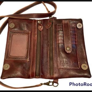 Bed Stu Cadence Teak Rustic Leather Crossbody Wallet Clutch